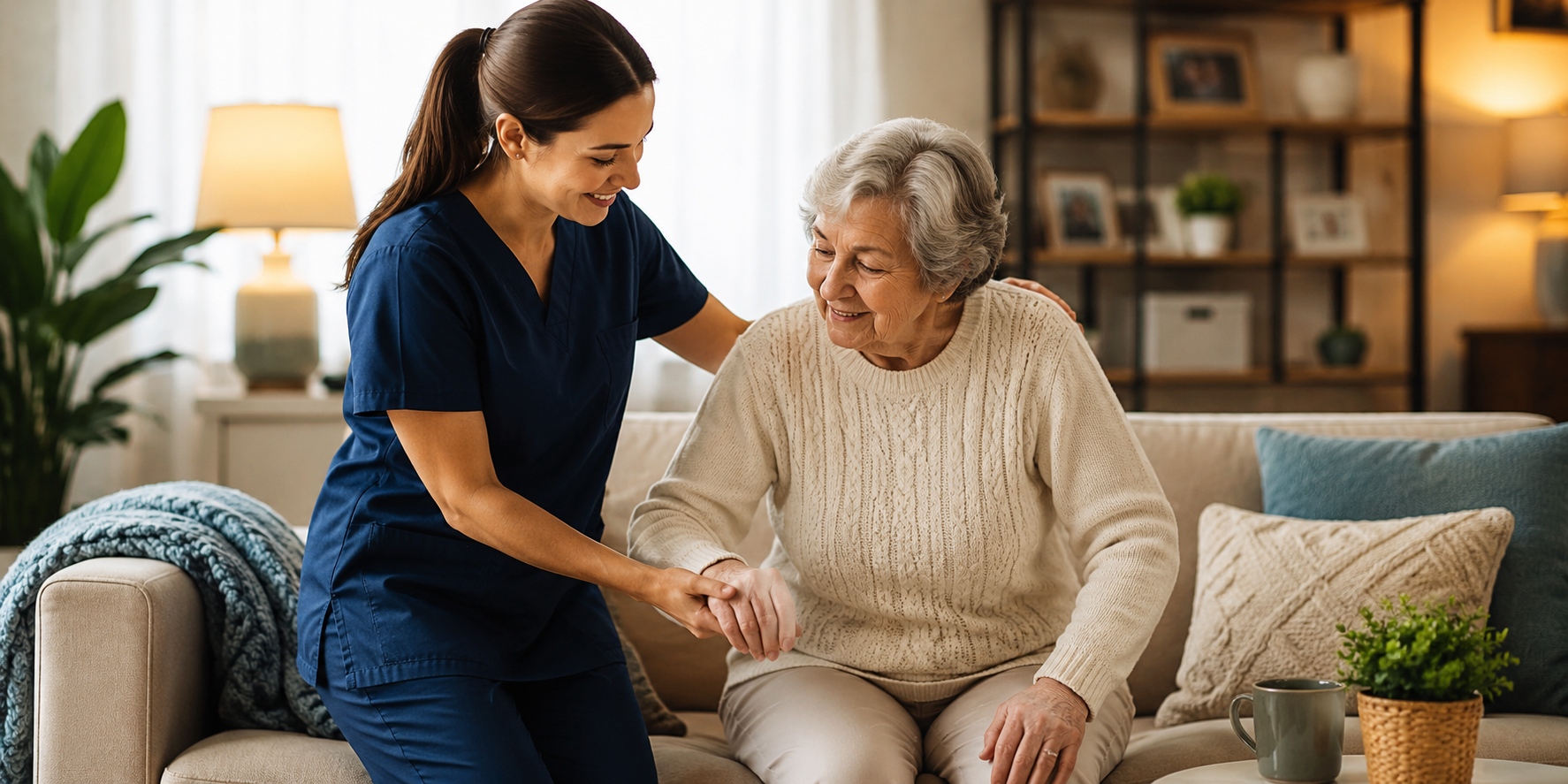 Caregiver assisting a client at home